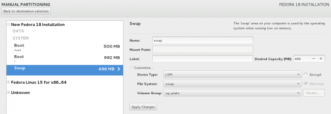 Fedora 18 Installation Partition Manage Screenshot Fedora 18 Installation Partition Manage Screenshot